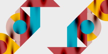 Dinamik geometrik bir kompozisyonda daireler, çizgiler ve üçgenler içeren modern soyut bir arkaplan. Tarz, teknoloji veya yaratıcı temalı tasarımlar için mükemmel.
