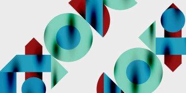 Dinamik geometrik bir kompozisyonda daireler, çizgiler ve üçgenler içeren modern soyut bir arkaplan. Tarz, teknoloji veya yaratıcı temalı tasarımlar için mükemmel.