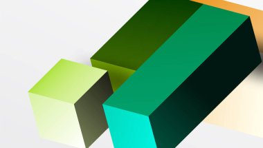 Temiz ve modern bir kompozisyonda izometrik üç boyutlu bloklar içeren gösterişli soyut tasarım. Canlı renkler ve geometrik hassasiyetle teknolojiden esinlenilmiş temalar için mükemmel.