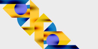 Dinamik geometrik bir kompozisyonda daireler, çizgiler ve üçgenler içeren modern soyut bir arkaplan. Tarz, teknoloji veya yaratıcı temalı tasarımlar için mükemmel.