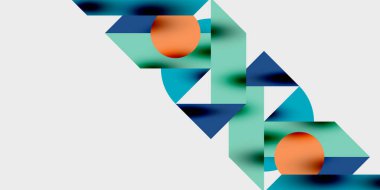 Dairelerin, yarım dairelerin ve parlak efektli ve düzgün eğimli üçgenlerin detaylı bileşimi. Yaratıcı ve teknolojiden ilham alan projeler için parlak ve modern bir vektör tasarımı