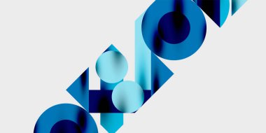 Dairelerin, yarım dairelerin ve parlak efektli ve düzgün eğimli üçgenlerin detaylı bileşimi. Yaratıcı ve teknolojiden ilham alan projeler için parlak ve modern bir vektör tasarımı