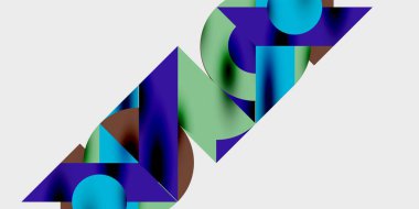 Dinamik geometrik bir kompozisyonda daireler, çizgiler ve üçgenler içeren modern soyut bir arkaplan. Tarz, teknoloji veya yaratıcı temalı tasarımlar için mükemmel.