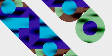 Dinamik geometrik bir kompozisyonda daireler, çizgiler ve üçgenler içeren modern soyut bir arkaplan. Tarz, teknoloji veya yaratıcı temalı tasarımlar için mükemmel.