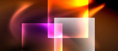 Neon ışıklı, soyut arkaplana sahip cam kareler