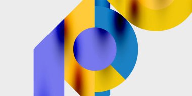 Dinamik geometrik bir kompozisyonda daireler, çizgiler ve üçgenler içeren modern soyut bir arkaplan. Tarz, teknoloji veya yaratıcı temalı tasarımlar için mükemmel.