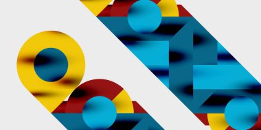 Dairelerin, yarım dairelerin ve parlak efektli ve düzgün eğimli üçgenlerin detaylı bileşimi. Yaratıcı ve teknolojiden ilham alan projeler için parlak ve modern bir vektör tasarımı