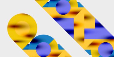 Dinamik geometrik bir kompozisyonda daireler, çizgiler ve üçgenler içeren modern soyut bir arkaplan. Tarz, teknoloji veya yaratıcı temalı tasarımlar için mükemmel.