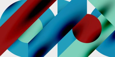 Dinamik geometrik bir kompozisyonda daireler, çizgiler ve üçgenler içeren modern soyut bir arkaplan. Tarz, teknoloji veya yaratıcı temalı tasarımlar için mükemmel.