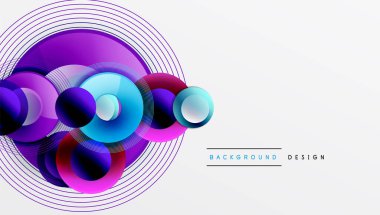 Üst üste binen daireler, parlak renkler ve pürüzsüz gradyanlarla gösterişli vektör tasarımı. Derinliği, simetrisi ve hafif arkaplanda minimalist zarafeti olan dinamik kompozisyon
