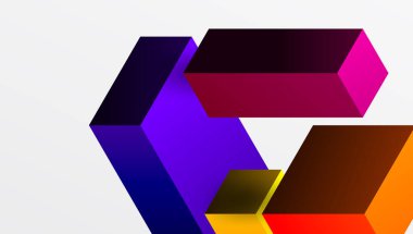 Temiz ve modern bir kompozisyonda izometrik üç boyutlu bloklar içeren gösterişli soyut tasarım. Canlı renkler ve geometrik hassasiyetle teknolojiden esinlenilmiş temalar için mükemmel.