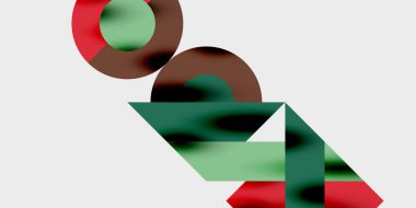 Dairelerin, yarım dairelerin ve parlak efektli ve düzgün eğimli üçgenlerin detaylı bileşimi. Yaratıcı ve teknolojiden ilham alan projeler için parlak ve modern bir vektör tasarımı