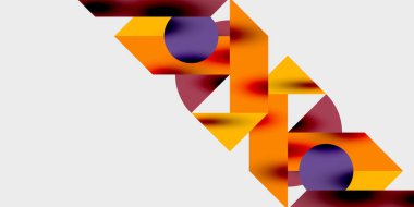 Dinamik geometrik bir kompozisyonda daireler, çizgiler ve üçgenler içeren modern soyut bir arkaplan. Tarz, teknoloji veya yaratıcı temalı tasarımlar için mükemmel.