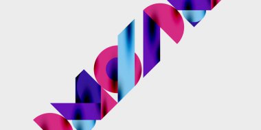 Dairelerin, yarım dairelerin ve parlak efektli ve düzgün eğimli üçgenlerin detaylı bileşimi. Yaratıcı ve teknolojiden ilham alan projeler için parlak ve modern bir vektör tasarımı