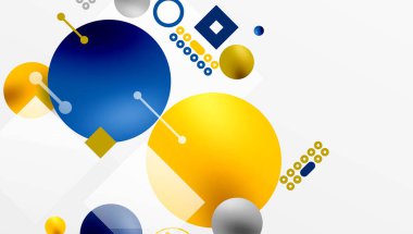 Minimalist soyut vektör tasarımı, katmanlı geometrik şekiller daireler, kareler ve yumuşak pastel eğimli üçgenler ve yarı şeffaf efektler. Çağdaş kullanım için mükemmel