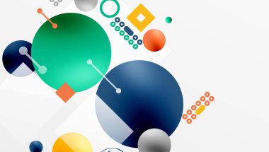 Minimalist soyut vektör tasarımı, katmanlı geometrik şekiller daireler, kareler ve yumuşak pastel eğimli üçgenler ve yarı şeffaf efektler. Çağdaş kullanım için mükemmel