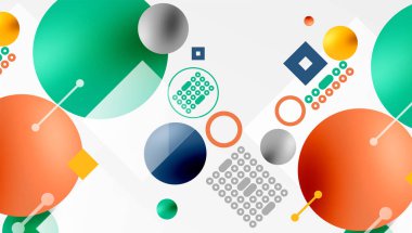 Minimalist soyut vektör tasarımı, katmanlı geometrik şekiller daireler, kareler ve yumuşak pastel eğimli üçgenler ve yarı şeffaf efektler. Çağdaş kullanım için mükemmel