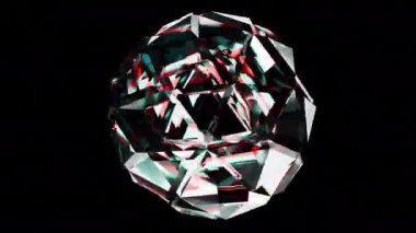 3D hareket grafikleri çevriliyor. Kırılma, dağılım ve holografik efektle siyah arkaplanda izole edilmiş cam yanardöner küre şekli