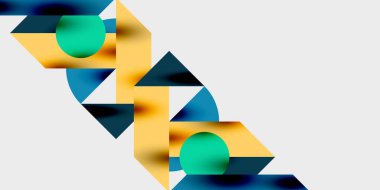 Dairelerin, yarım dairelerin ve parlak efektli ve düzgün eğimli üçgenlerin detaylı bileşimi. Yaratıcı ve teknolojiden ilham alan projeler için parlak ve modern bir vektör tasarımı