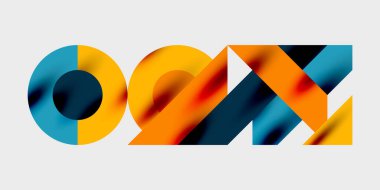 Dairelerin, yarım dairelerin ve parlak efektli ve düzgün eğimli üçgenlerin detaylı bileşimi. Yaratıcı ve teknolojiden ilham alan projeler için parlak ve modern bir vektör tasarımı