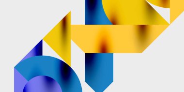 Dinamik geometrik bir kompozisyonda daireler, çizgiler ve üçgenler içeren modern soyut bir arkaplan. Tarz, teknoloji veya yaratıcı temalı tasarımlar için mükemmel.