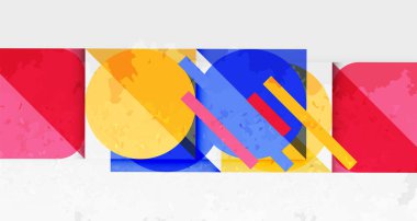 Çemberler, kareler ve çizgilerle geometrik arkaplandaki tahıllı leke dokusu. Duvar Kağıdı, Sancak, Arkaplan, Kart, Kitap İllüstrasyonu, İniş Sayfası