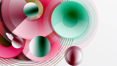 Üst üste binen daireler, parlak renkler ve pürüzsüz gradyanlarla gösterişli vektör tasarımı. Derinliği, simetrisi ve hafif arkaplanda minimalist zarafeti olan dinamik kompozisyon