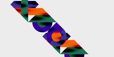 Dinamik geometrik bir kompozisyonda daireler, çizgiler ve üçgenler içeren modern soyut bir arkaplan. Tarz, teknoloji veya yaratıcı temalı tasarımlar için mükemmel.