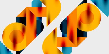 Dairelerin, yarım dairelerin ve parlak efektli ve düzgün eğimli üçgenlerin detaylı bileşimi. Yaratıcı ve teknolojiden ilham alan projeler için parlak ve modern bir vektör tasarımı