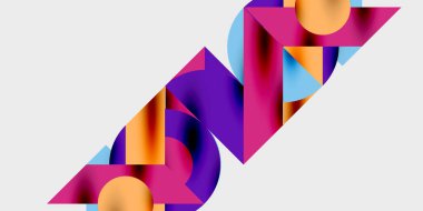 Dinamik geometrik bir kompozisyonda daireler, çizgiler ve üçgenler içeren modern soyut bir arkaplan. Tarz, teknoloji veya yaratıcı temalı tasarımlar için mükemmel.