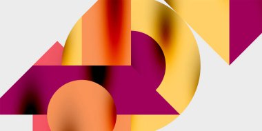 Dinamik geometrik bir kompozisyonda daireler, çizgiler ve üçgenler içeren modern soyut bir arkaplan. Tarz, teknoloji veya yaratıcı temalı tasarımlar için mükemmel.