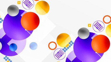 Minimalist soyut vektör tasarımı, katmanlı geometrik şekiller daireler, kareler ve yumuşak pastel eğimli üçgenler ve yarı şeffaf efektler. Çağdaş kullanım için mükemmel