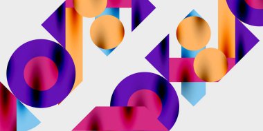 Dinamik geometrik bir kompozisyonda daireler, çizgiler ve üçgenler içeren modern soyut bir arkaplan. Tarz, teknoloji veya yaratıcı temalı tasarımlar için mükemmel.