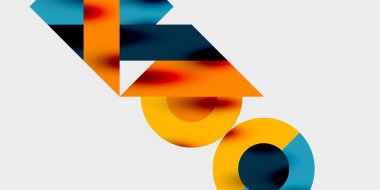 Dairelerin, yarım dairelerin ve parlak efektli ve düzgün eğimli üçgenlerin detaylı bileşimi. Yaratıcı ve teknolojiden ilham alan projeler için parlak ve modern bir vektör tasarımı