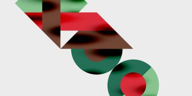 Dairelerin, yarım dairelerin ve parlak efektli ve düzgün eğimli üçgenlerin detaylı bileşimi. Yaratıcı ve teknolojiden ilham alan projeler için parlak ve modern bir vektör tasarımı