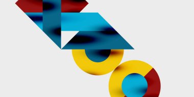 Dairelerin, yarım dairelerin ve parlak efektli ve düzgün eğimli üçgenlerin detaylı bileşimi. Yaratıcı ve teknolojiden ilham alan projeler için parlak ve modern bir vektör tasarımı