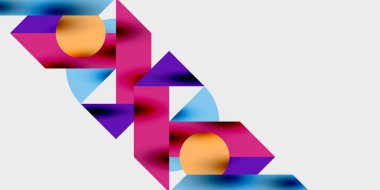 Dinamik geometrik bir kompozisyonda daireler, çizgiler ve üçgenler içeren modern soyut bir arkaplan. Tarz, teknoloji veya yaratıcı temalı tasarımlar için mükemmel.