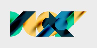 Dairelerin, yarım dairelerin ve parlak efektli ve düzgün eğimli üçgenlerin detaylı bileşimi. Yaratıcı ve teknolojiden ilham alan projeler için parlak ve modern bir vektör tasarımı