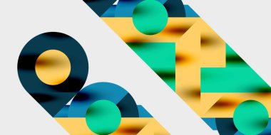 Dairelerin, yarım dairelerin ve parlak efektli ve düzgün eğimli üçgenlerin detaylı bileşimi. Yaratıcı ve teknolojiden ilham alan projeler için parlak ve modern bir vektör tasarımı