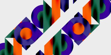 Dinamik geometrik bir kompozisyonda daireler, çizgiler ve üçgenler içeren modern soyut bir arkaplan. Tarz, teknoloji veya yaratıcı temalı tasarımlar için mükemmel.