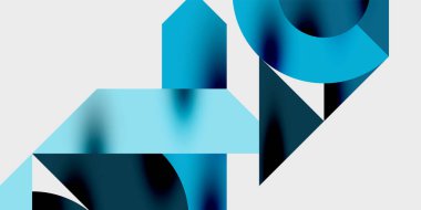 Dinamik geometrik bir kompozisyonda daireler, çizgiler ve üçgenler içeren modern soyut bir arkaplan. Tarz, teknoloji veya yaratıcı temalı tasarımlar için mükemmel.