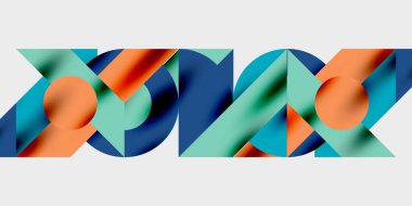 Dairelerin, yarım dairelerin ve parlak efektli ve düzgün eğimli üçgenlerin detaylı bileşimi. Yaratıcı ve teknolojiden ilham alan projeler için parlak ve modern bir vektör tasarımı