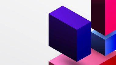 Temiz ve modern bir kompozisyonda izometrik üç boyutlu bloklar içeren gösterişli soyut tasarım. Canlı renkler ve geometrik hassasiyetle teknolojiden esinlenilmiş temalar için mükemmel.