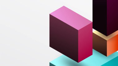 Temiz ve modern bir kompozisyonda izometrik üç boyutlu bloklar içeren gösterişli soyut tasarım. Canlı renkler ve geometrik hassasiyetle teknolojiden esinlenilmiş temalar için mükemmel.