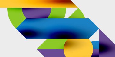 Dairelerin, yarım dairelerin ve parlak efektli ve düzgün eğimli üçgenlerin detaylı bileşimi. Yaratıcı ve teknolojiden ilham alan projeler için parlak ve modern bir vektör tasarımı