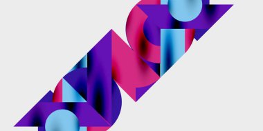 Dairelerin, yarım dairelerin ve parlak efektli ve düzgün eğimli üçgenlerin detaylı bileşimi. Yaratıcı ve teknolojiden ilham alan projeler için parlak ve modern bir vektör tasarımı