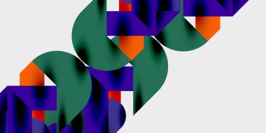 Dinamik geometrik bir kompozisyonda daireler, çizgiler ve üçgenler içeren modern soyut bir arkaplan. Tarz, teknoloji veya yaratıcı temalı tasarımlar için mükemmel.
