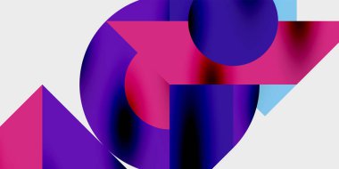 Dairelerin, yarım dairelerin ve parlak efektli ve düzgün eğimli üçgenlerin detaylı bileşimi. Yaratıcı ve teknolojiden ilham alan projeler için parlak ve modern bir vektör tasarımı