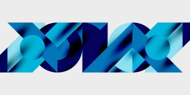 Dairelerin, yarım dairelerin ve parlak efektli ve düzgün eğimli üçgenlerin detaylı bileşimi. Yaratıcı ve teknolojiden ilham alan projeler için parlak ve modern bir vektör tasarımı