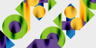 Dairelerin, yarım dairelerin ve parlak efektli ve düzgün eğimli üçgenlerin detaylı bileşimi. Yaratıcı ve teknolojiden ilham alan projeler için parlak ve modern bir vektör tasarımı